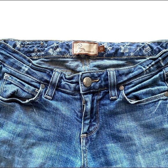 PAIGE Denim Skyline Drive Classic Rise Peg Leg Patchwork Med Wash Jeans - Picture 4 of 12